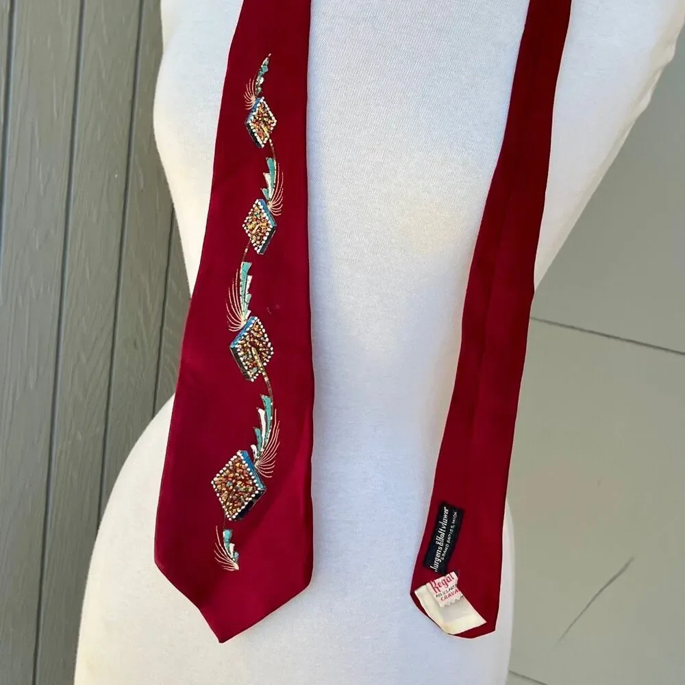 VTG Hand Painted Necktie Burgess & Holt Maurer Mid Century Atomic Novelty Tie